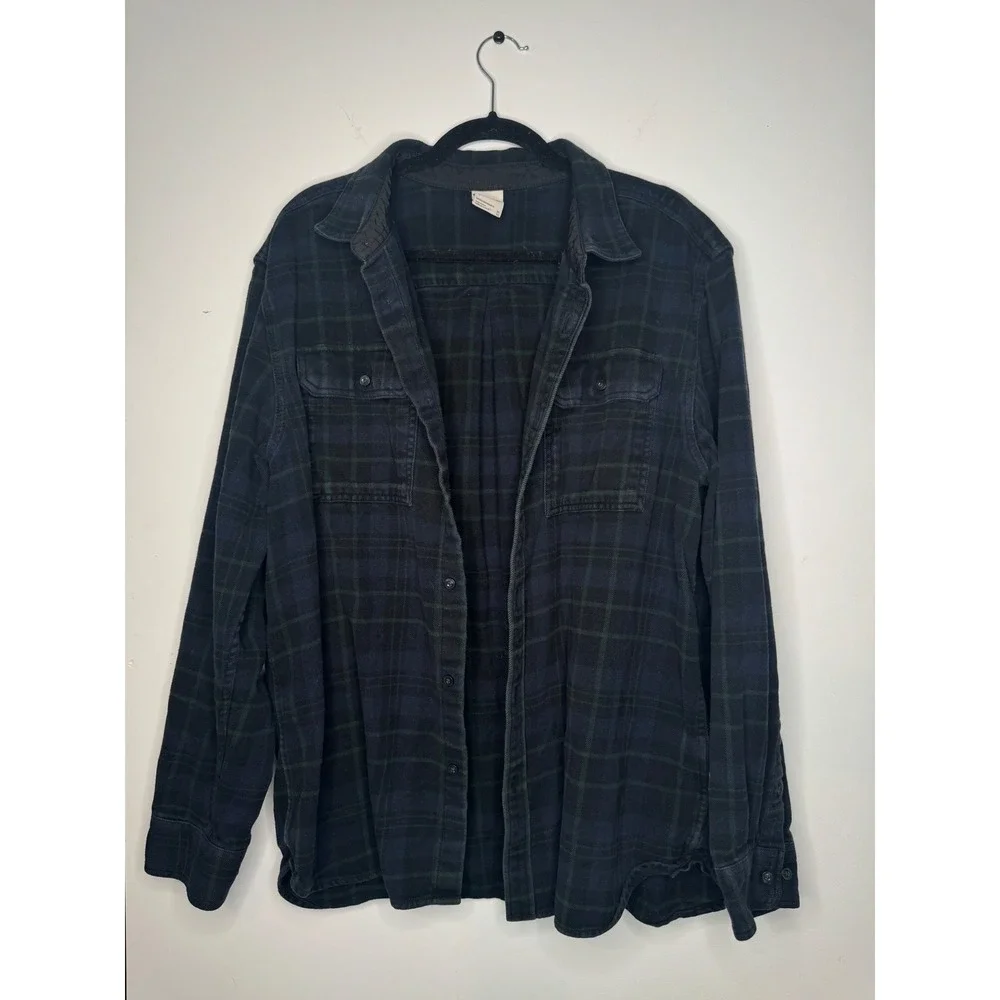 The North Face Mens XL Plaid Flannel Shirt Navy Blue Green Lined Long Sleeve